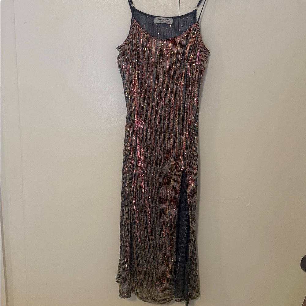 EastnWest Sequin Striped Dress with Slit
